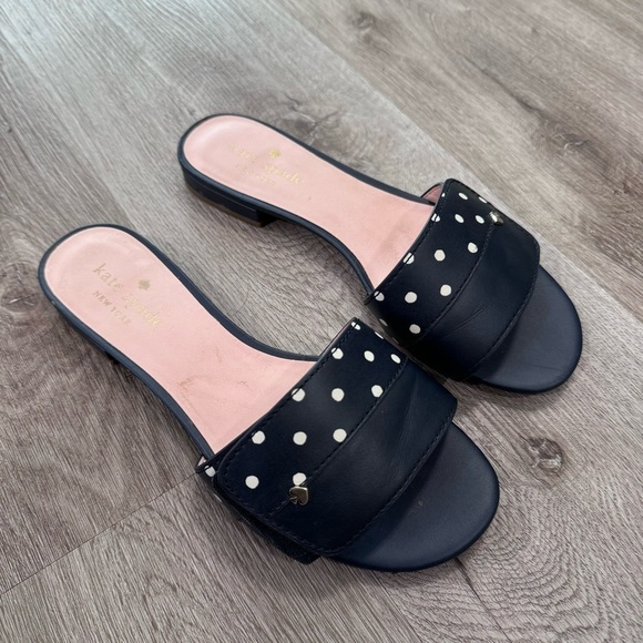 Kate Spade Polka Dot Navy Blue Slides Sandals Shoes Velcro 7 - Picture 1 of 7